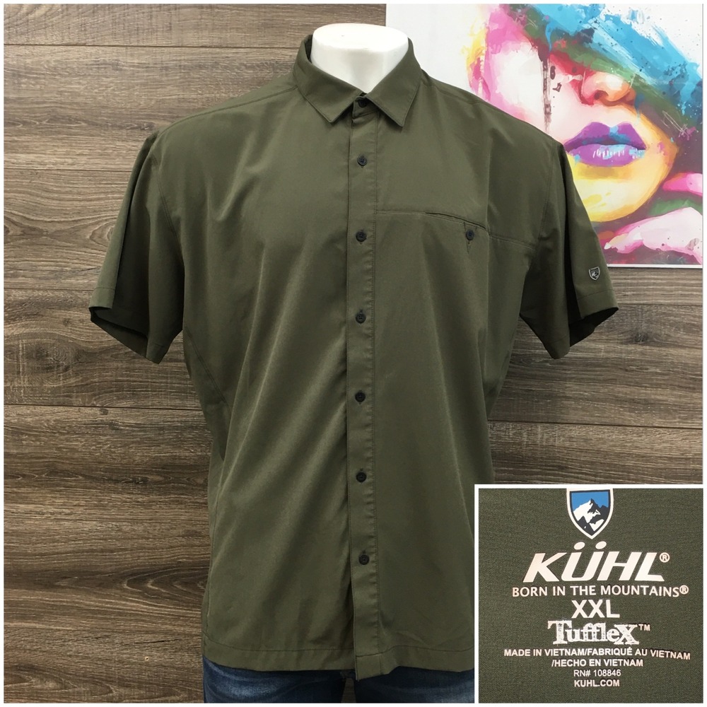 Kuhl Tufflex Shirt Mens XXL Green Short Sleeve Button Down Performance Outdoor